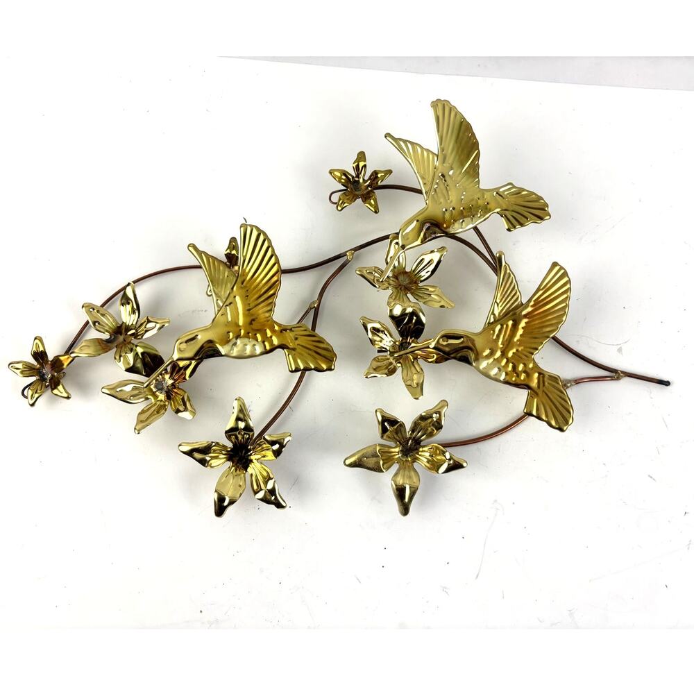 Vtg MCM Homco Hummingbird Leaf Wall Spray Swag Sculpture Bird Floral Art‎ Decor